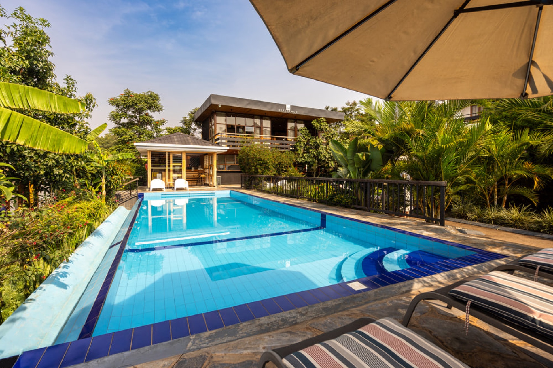 A swimming pool terrace at a lodge near Kigali, Rwanda